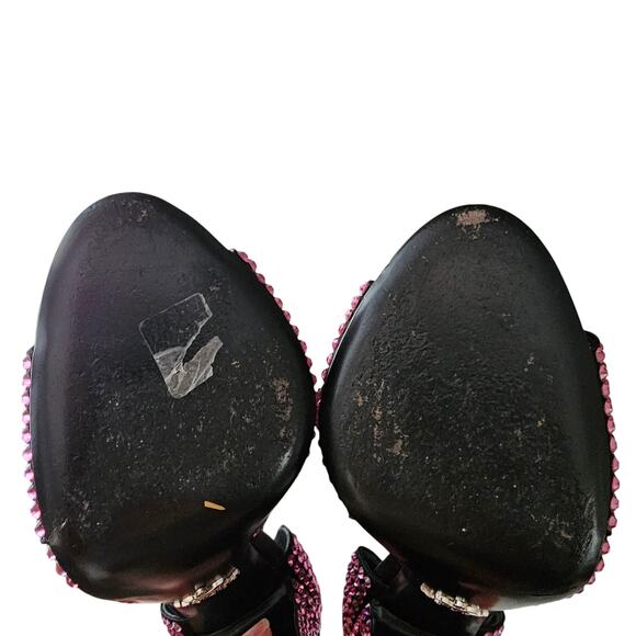 Prada Crystal Embellished Pink Ankle Strap Heel Sandal Size 39.5 US 9.5 Open Toe - Picture 9 of 9